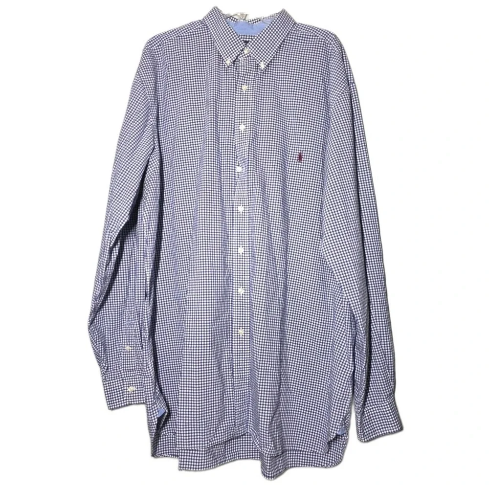 Polo Ralph Lauren Shirt Mens 2XL Blue White Gingham Button Down Big Tall Stretch